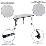 English Elm Commercial Grade Mobile 47.5" Half Circle Wave Flexible Collaborative Thermal Laminate Activity Table - Height Adjust Short Legs