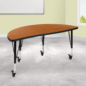 English Elm Commercial Grade Mobile 47.5" Half Circle Wave Flexible Collaborative Thermal Laminate Activity Table - Height Adjust Short Legs