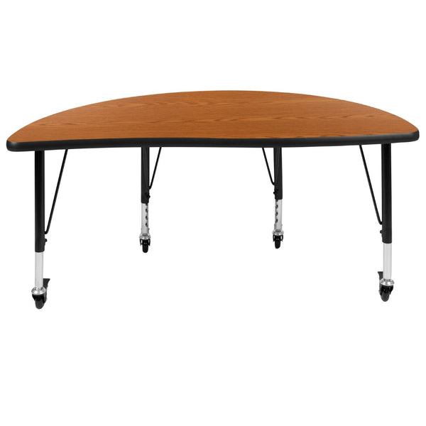 English Elm Commercial Grade Mobile 47.5" Half Circle Wave Flexible Collaborative Thermal Laminate Activity Table - Height Adjust Short Legs