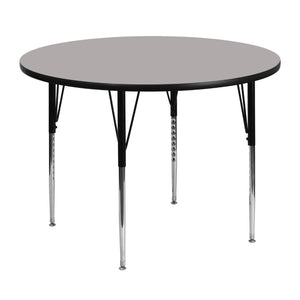 English Elm Commercial Grade 48'' Round Grey HP Laminate Activity Table - Standard Height Adjustable Legs