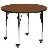 English Elm Commercial Grade Mobile 48'' Round HP Laminate Activity Table - Standard Height Adjustable Legs