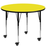 English Elm Commercial Grade Mobile 48'' Round HP Laminate Activity Table - Standard Height Adjustable Legs