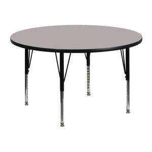 English Elm Commercial Grade 48'' Round Grey HP Laminate Activity Table - Height Adjustable Short Legs