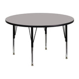 English Elm Commercial Grade 48'' Round Grey HP Laminate Activity Table - Height Adjustable Short Legs