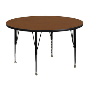 English Elm Commercial Grade 48'' Round HP Laminate Activity Table - Height Adjustable Short Legs