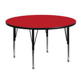 English Elm Commercial Grade 48'' Round HP Laminate Activity Table - Height Adjustable Short Legs