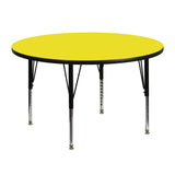 English Elm Commercial Grade 48'' Round HP Laminate Activity Table - Height Adjustable Short Legs