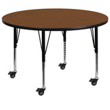 English Elm Commercial Grade Mobile 48'' Round HP Laminate Activity Table - Height Adjustable Short Legs