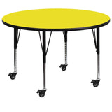 English Elm Commercial Grade Mobile 48'' Round HP Laminate Activity Table - Height Adjustable Short Legs