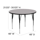 English Elm Commercial Grade 48'' Round Grey Thermal Laminate Activity Table - Standard Height Adjustable Legs