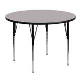 English Elm Commercial Grade 48'' Round Grey Thermal Laminate Activity Table - Standard Height Adjustable Legs