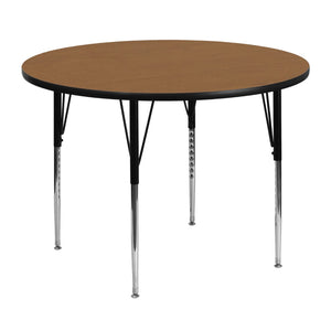 English Elm Commercial Grade 48'' Round Thermal Laminate Activity Table - Standard Height Adjustable Legs