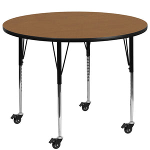 English Elm Commercial Grade Mobile 48'' Round Thermal Laminate Activity Table - Standard Height Adjustable Legs