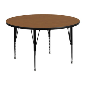 English Elm Commercial Grade 48'' Round Thermal Laminate Activity Table - Height Adjustable Short Legs