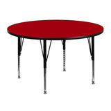 English Elm Commercial Grade 48'' Round Thermal Laminate Activity Table - Height Adjustable Short Legs