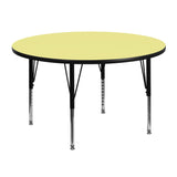 English Elm Commercial Grade 48'' Round Thermal Laminate Activity Table - Height Adjustable Short Legs