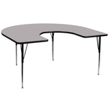 English Elm Commercial Grade 60''W x 66''L Horseshoe Grey Thermal Laminate Activity Table - Standard Height Adjustable Legs