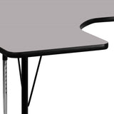 English Elm Commercial Grade 60''W x 66''L Horseshoe Grey Thermal Laminate Activity Table - Standard Height Adjustable Legs