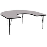 English Elm Commercial Grade 60''W x 66''L Horseshoe Grey Thermal Laminate Activity Table - Height Adjustable Short Legs