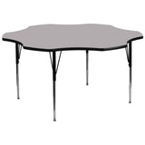 English Elm Commercial Grade 60'' Flower Grey Thermal Laminate Activity Table - Standard Height Adjustable Legs