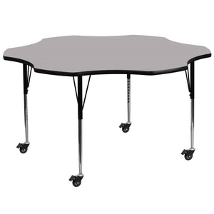 English Elm Commercial Grade Mobile 60'' Flower Grey Thermal Laminate Activity Table - Standard Height Adjustable Legs