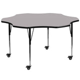 English Elm Commercial Grade Mobile 60'' Flower Grey Thermal Laminate Activity Table - Standard Height Adjustable Legs