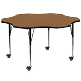 Commercial Grade Mobile 60'' Flower Thermal Laminate Activity Table - Standard Height Adjustable Legs