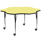 English Elm Commercial Grade Mobile 60'' Flower Thermal Laminate Activity Table - Standard Height Adjustable Legs