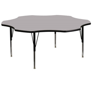 English Elm Commercial Grade 60'' Flower Grey Thermal Laminate Activity Table - Height Adjustable Short Legs