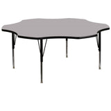 60'' Flower Grey Thermal Laminate Activity Table - Height Adjustable Legs