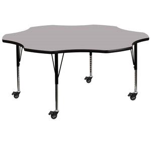 English Elm Commercial Grade Mobile 60'' Flower Grey Thermal Laminate Activity Table - Height Adjustable Short Legs