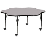 Commercial Grade Mobile 60'' Flower Grey Thermal Laminate Activity Table - Height Adjustable Short Legs