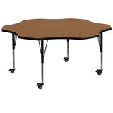 English Elm Commercial Grade Mobile 60'' Flower Thermal Laminate Activity Table - Height Adjustable Short Legs