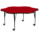 English Elm Commercial Grade Mobile 60'' Flower Thermal Laminate Activity Table - Height Adjustable Short Legs