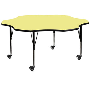 English Elm Commercial Grade Mobile 60'' Flower Thermal Laminate Activity Table - Height Adjustable Short Legs