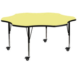 English Elm Commercial Grade Mobile 60'' Flower Thermal Laminate Activity Table - Height Adjustable Short Legs