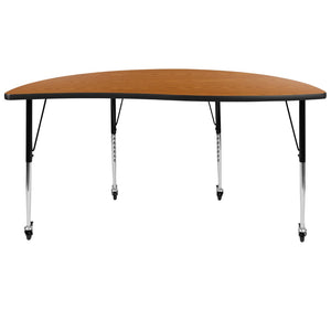 English Elm Commercial Grade Mobile 60" Half Circle Wave Flexible Collaborative Thermal Laminate Activity Table-Standard Height Adjust Legs