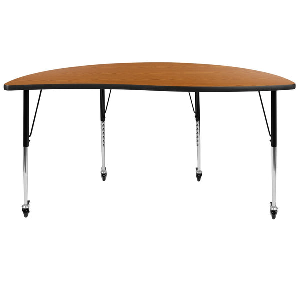 English Elm Commercial Grade Mobile 60" Half Circle Wave Flexible Collaborative Thermal Laminate Activity Table-Standard Height Adjust Legs