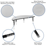 English Elm Commercial Grade 60" Half Circle Wave Flexible Collaborative Thermal Laminate Activity Table - Height Adjustable Short Legs