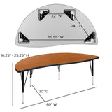 English Elm Commercial Grade 60" Half Circle Wave Flexible Collaborative Thermal Laminate Activity Table - Height Adjustable Short Legs