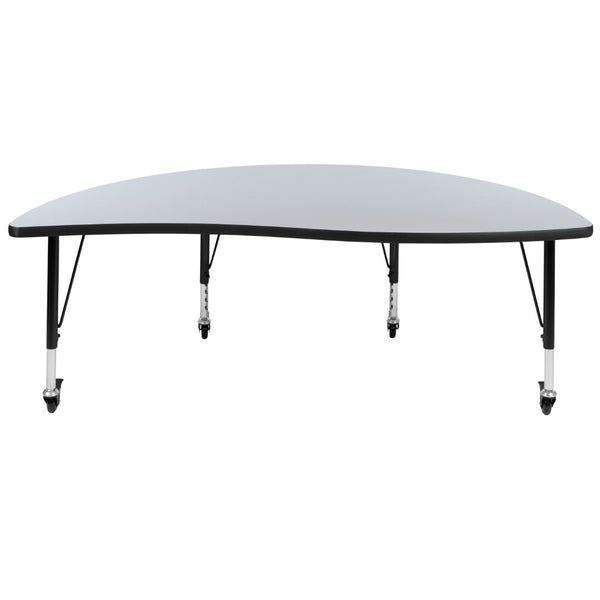 English Elm Commercial Grade Mobile 60" Half Circle Wave Flexible Collaborative Thermal Laminate Activity Table-Height Adjust Short Legs