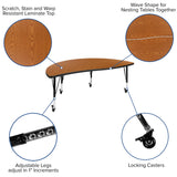 English Elm Commercial Grade Mobile 60" Half Circle Wave Flexible Collaborative Thermal Laminate Activity Table-Height Adjust Short Legs