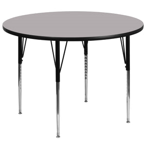 English Elm Commercial Grade 60'' Round Grey Thermal Laminate Activity Table - Standard Height Adjustable Legs