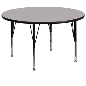 English Elm Commercial Grade 60'' Round Grey Thermal Laminate Activity Table - Height Adjustable Short Legs