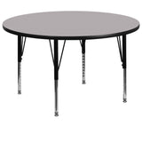 60'' Round Grey Thermal Laminate Activity Table - Adjustable Height Legs