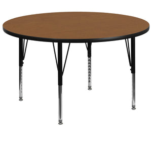 English Elm Commercial Grade 60'' Round Thermal Laminate Activity Table - Height Adjustable Short Legs