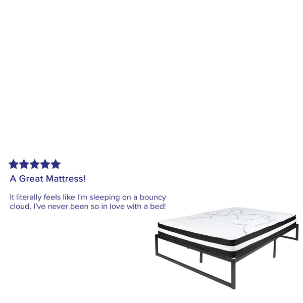 English Elm 14 Inch Metal Platform Bed Frame with 10 Inch Pocket Spring Mattress in a Box (No Box Spring Required) - Full