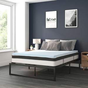 English Elm 14 Inch Metal Platform Bed Frame with 10 Inch Pocket Spring Mattress in a Box and 2 Inch Cool Gel Memory Foam Topper - Queen