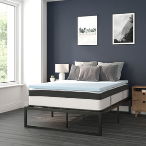 English Elm 14 Inch Metal Platform Bed Frame with 12 Inch Pocket Spring Mattress in a Box and 2 Inch Cool Gel Memory Foam Topper - Full