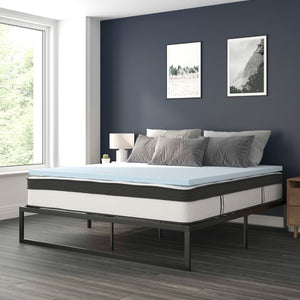 English Elm 14 Inch Metal Platform Bed Frame with 12 Inch Pocket Spring Mattress in a Box and 2 Inch Cool Gel Memory Foam Topper - King